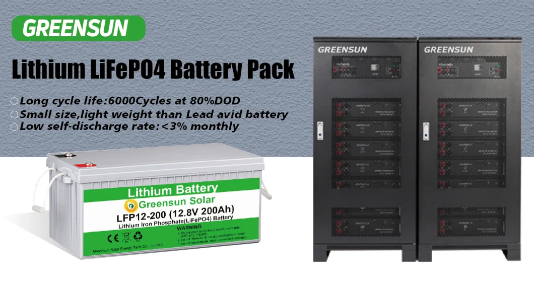 Greensun Deep Cycle LiFePO4 12V 300ah Lithium Battery Pack for EV Solar Energy Storage